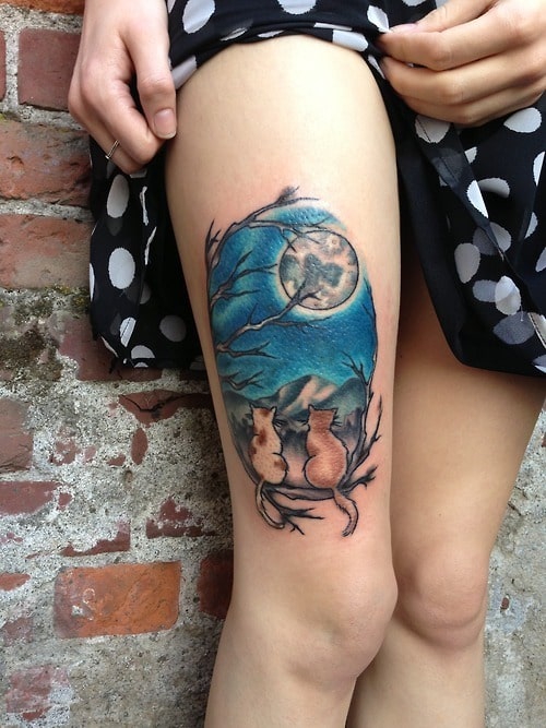 Moon-Cats-Thigh-Tattoo