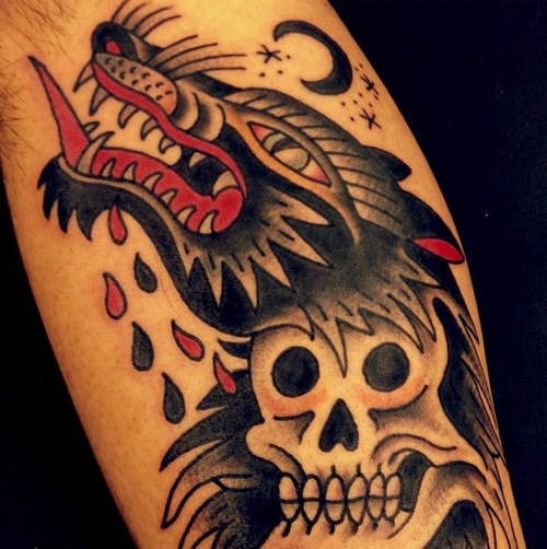 wolf-with-red-tongue-traditional-tattoo