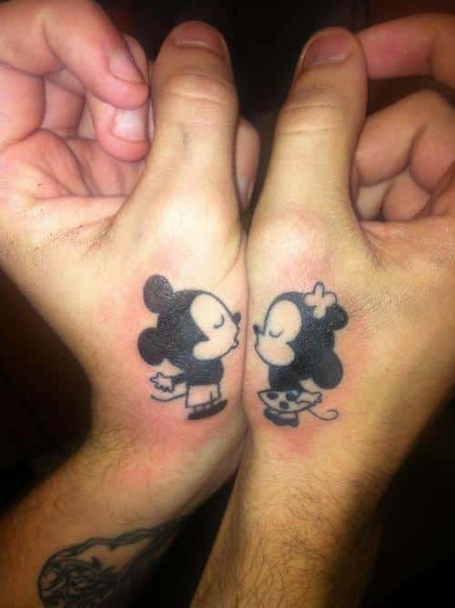 Kissing-Mickey-and-Minnie-matching-tattoo-ideas