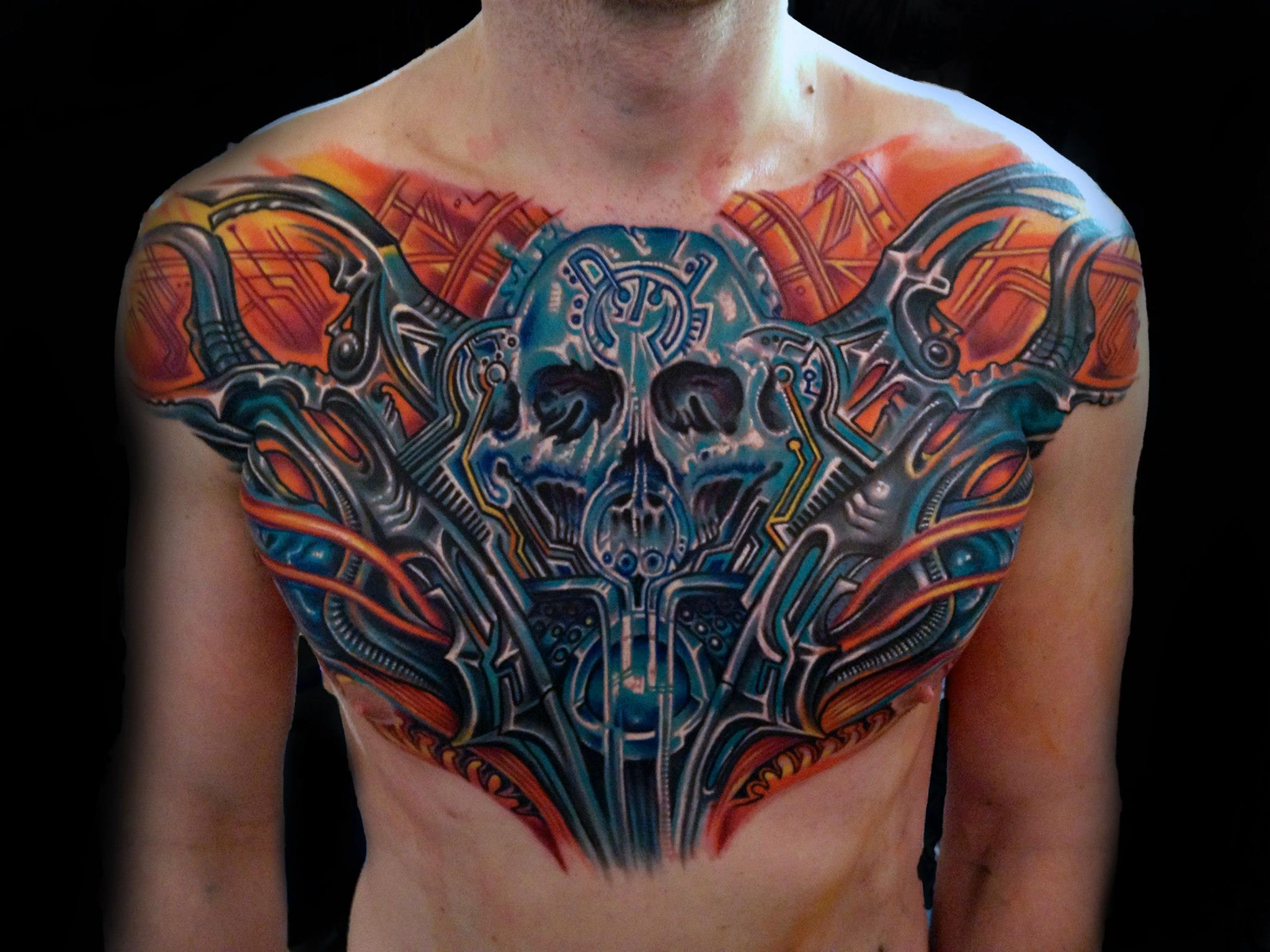 biomechanical tattoos for men on chest