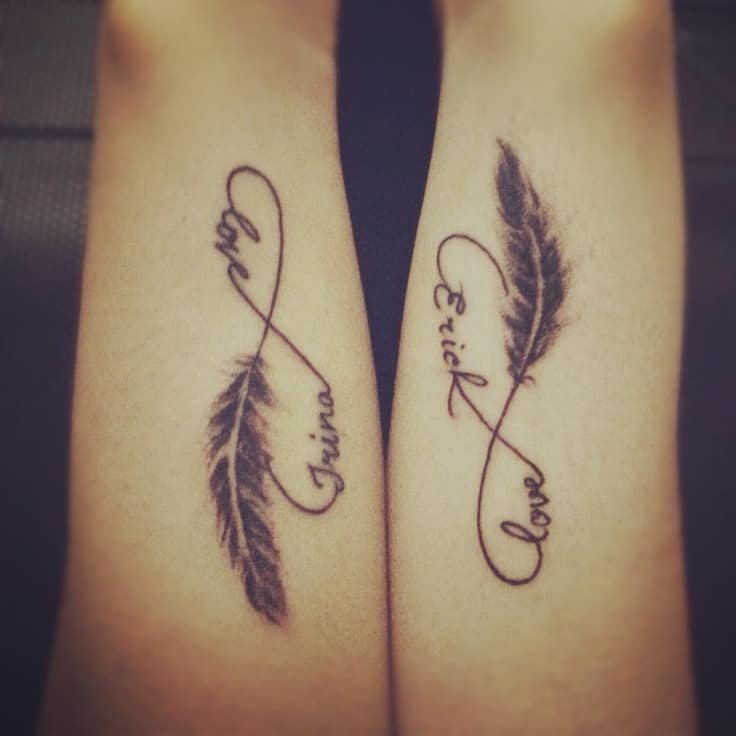 feather-infinity-couple-tattoos