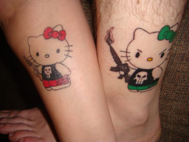 hello kitty matching couples tattoos
