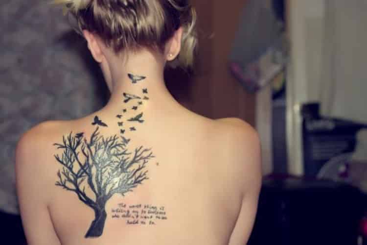 Back Tree Birds Tattoos for Women