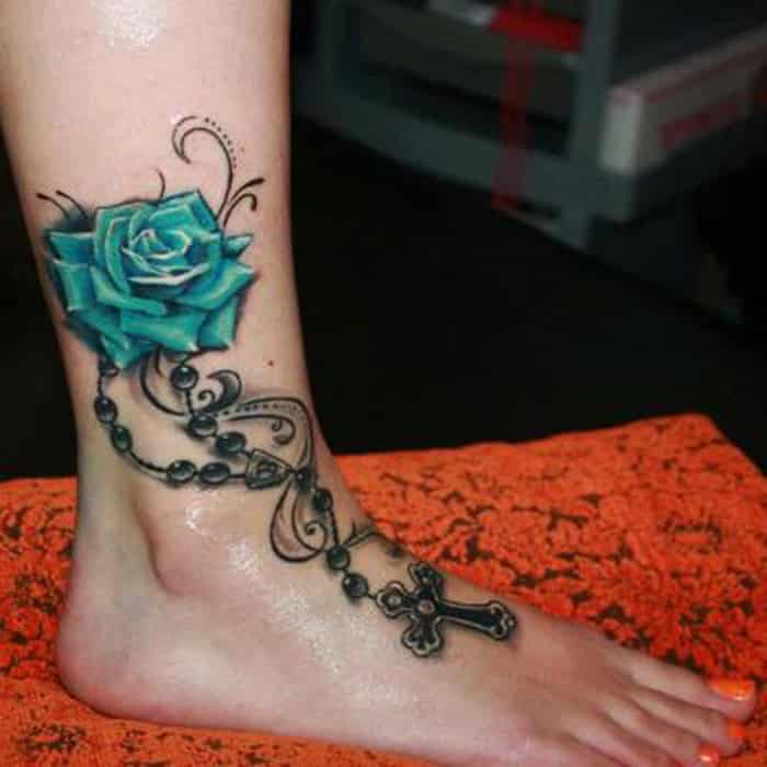Rose Ankle foot Tattoo Women