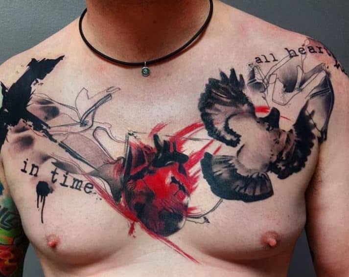 heart-and-bird-chest-piece-badass tattoos