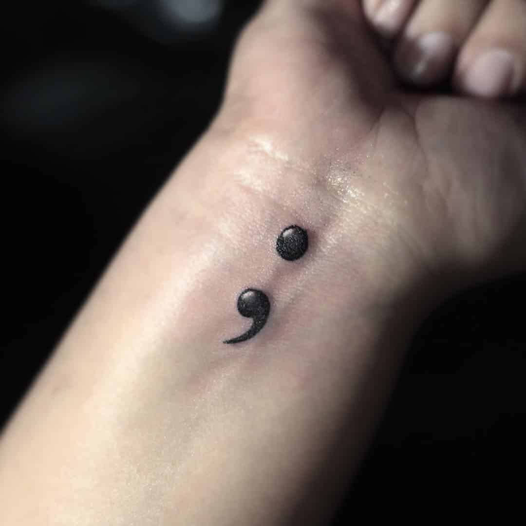 Black Semicolon Tattoo on Wrist