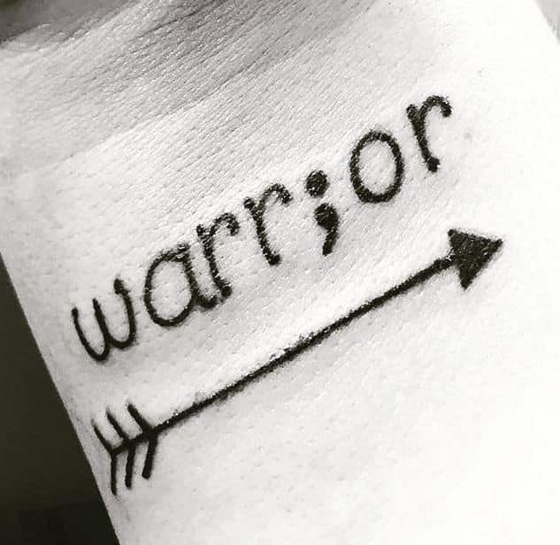 warrior arrow semicolon tattoo