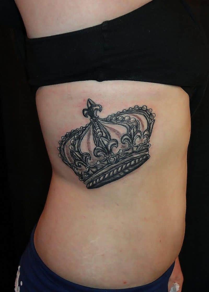 King Crown Tattoo On Girl Side Rib