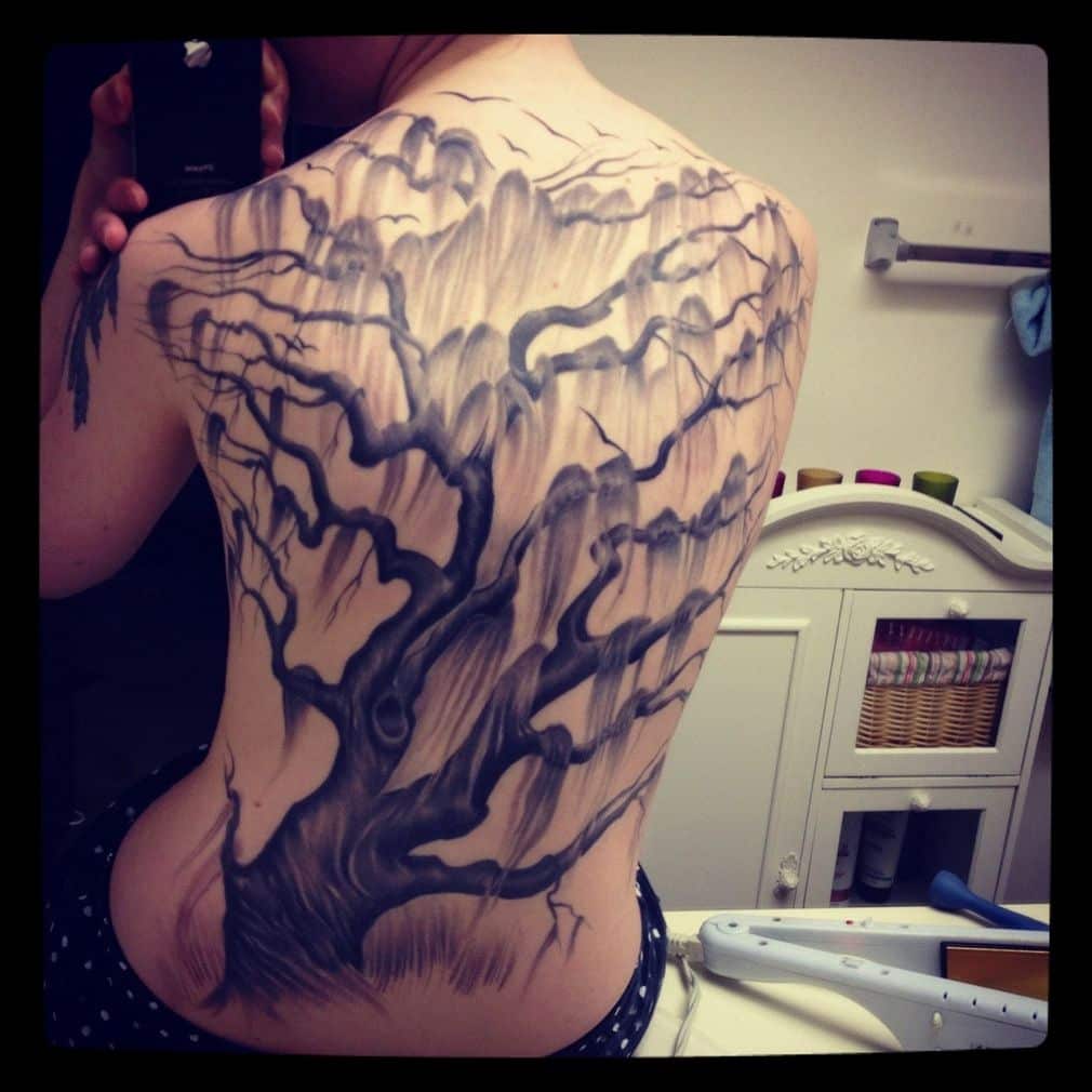 Willow Tree Tattoo Covering Full Back