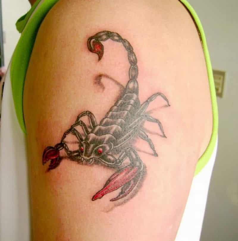 amazing scorpio tattoo on man left shoulder