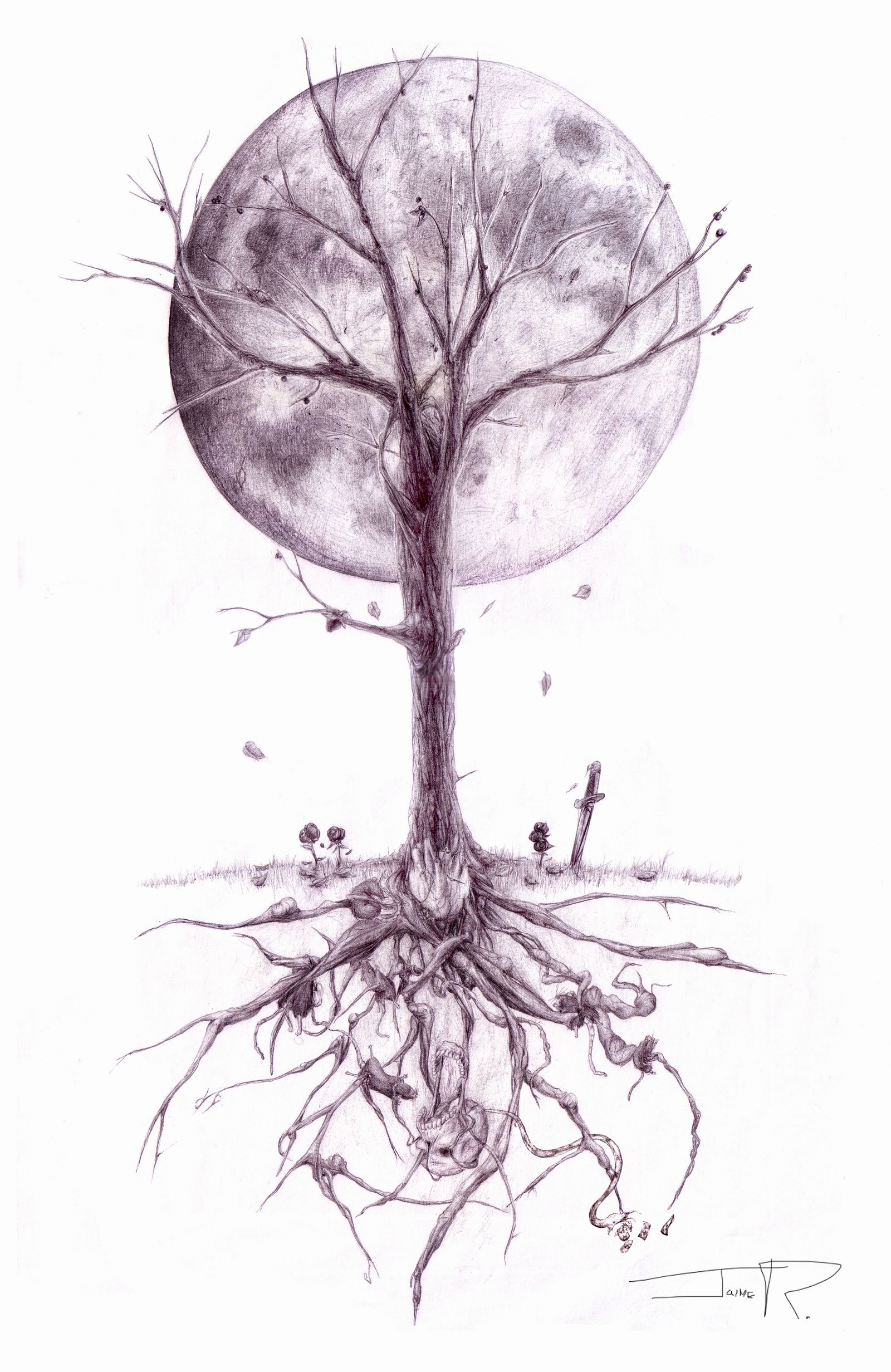 Tree Tattoo With Moon