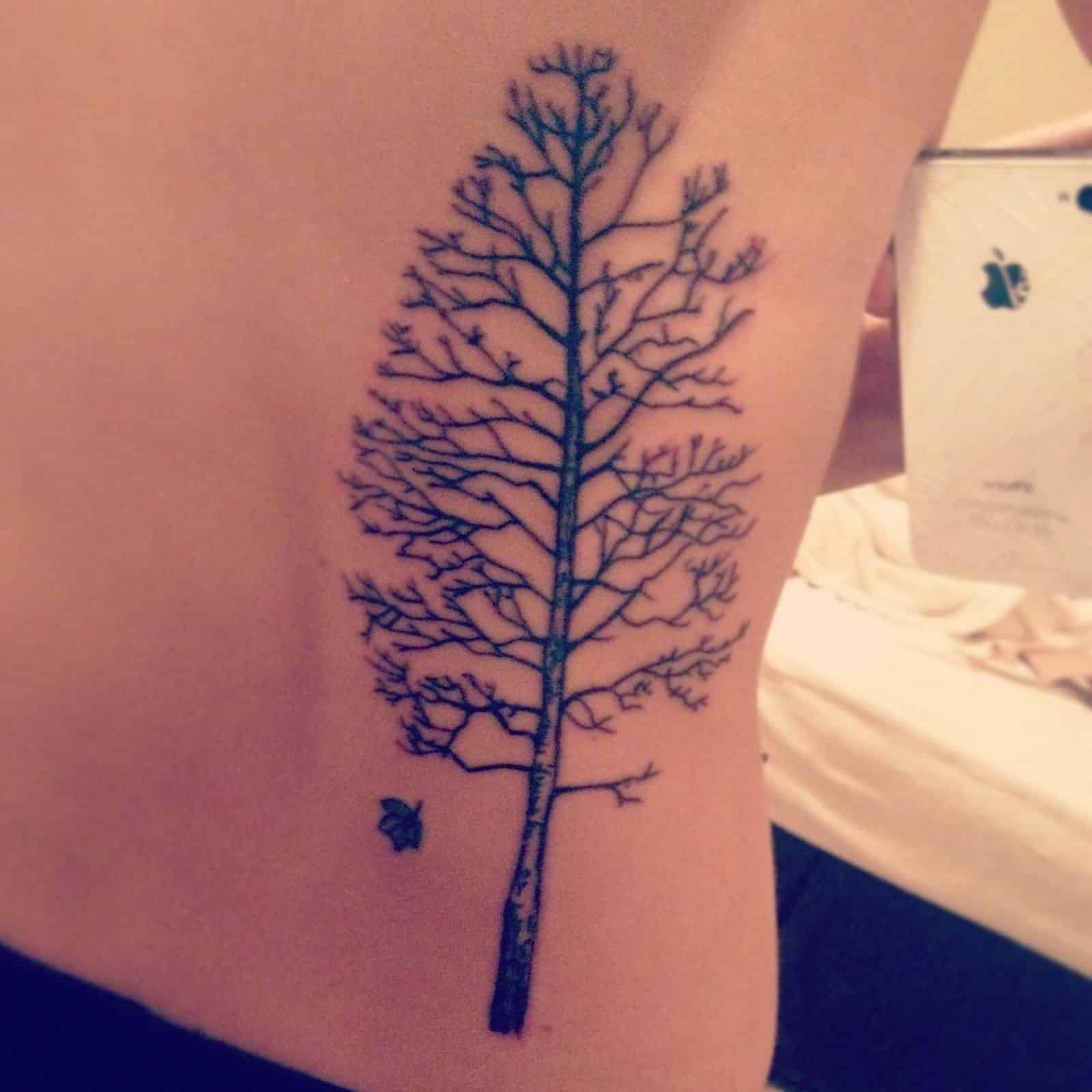 Tree Tattoo On Right Waist Side
