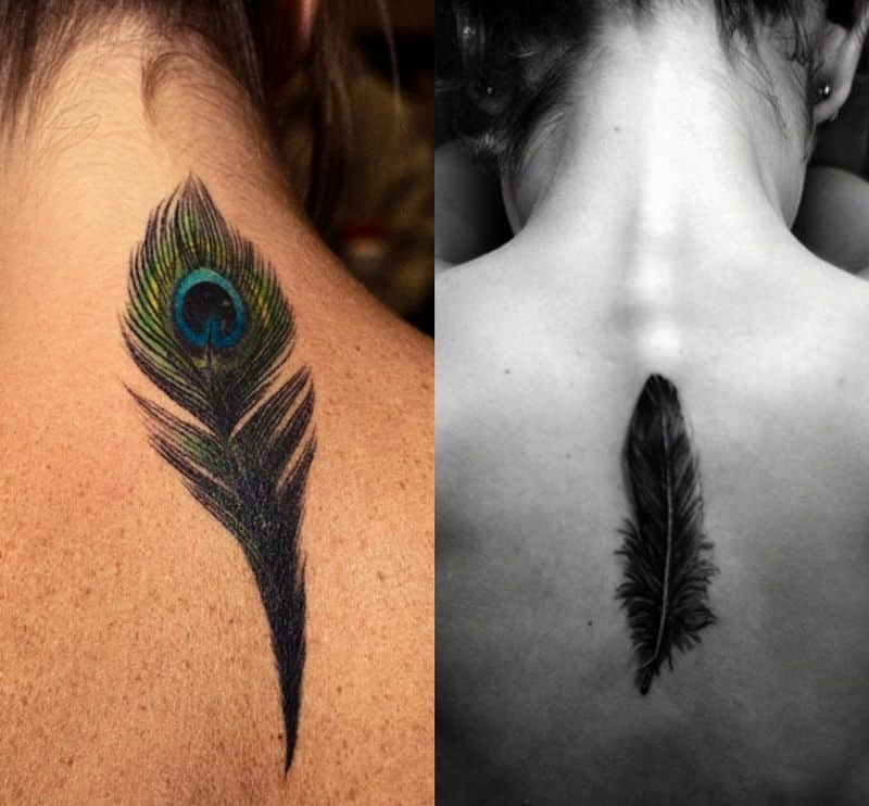 Feather Tattoo Designs On Upper Back