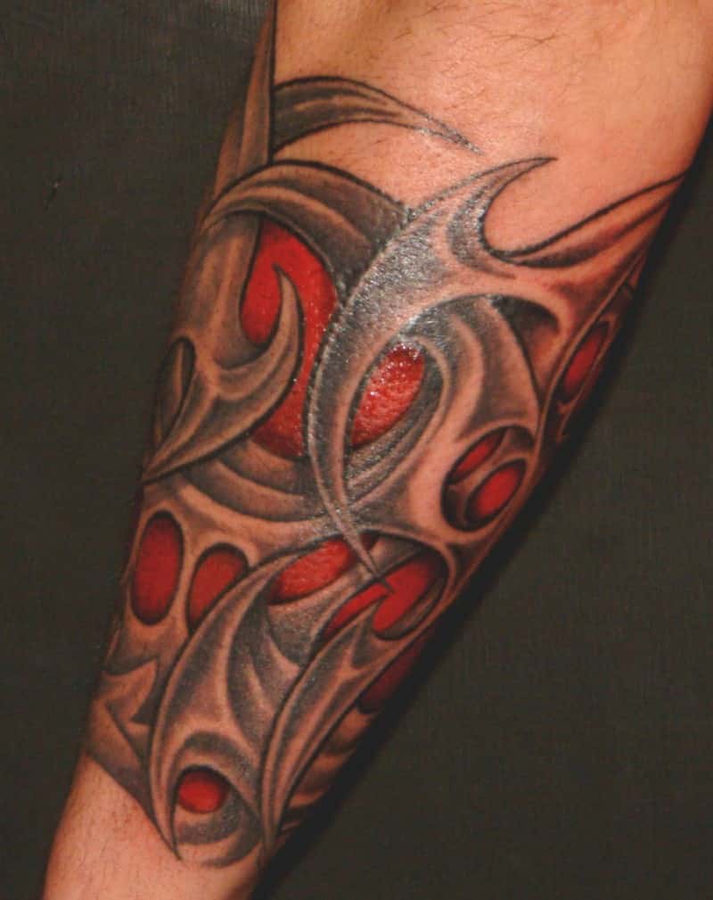 Red Black Colous Forearm Tattoos Design