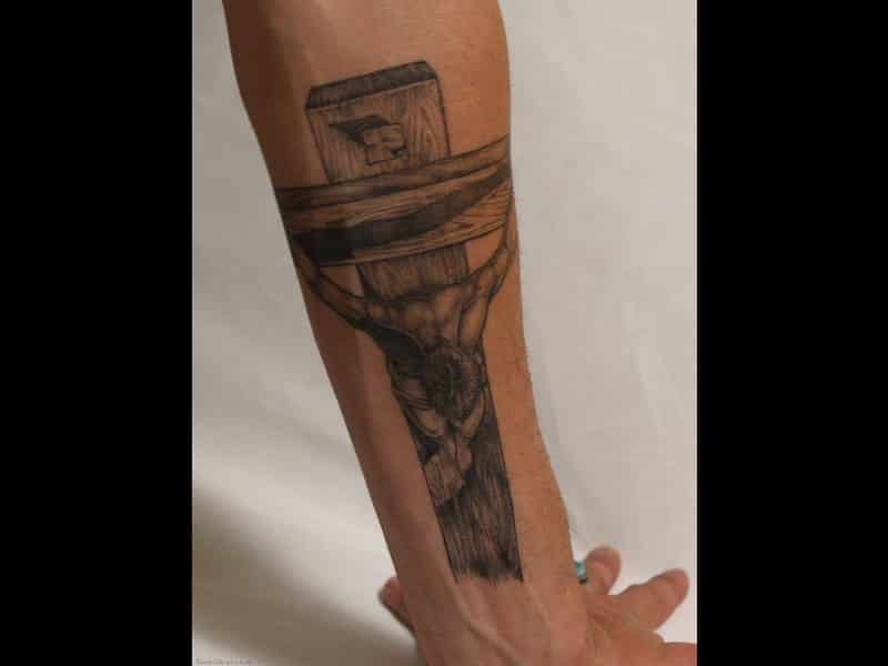 Tattoosso Realistic Crucified Jesus Tattoo On Forearm