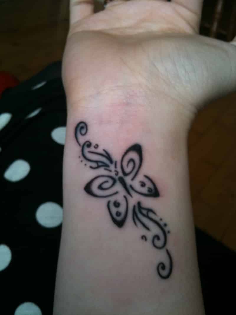 Tribal Butterfly Wrist Tattoo For Women