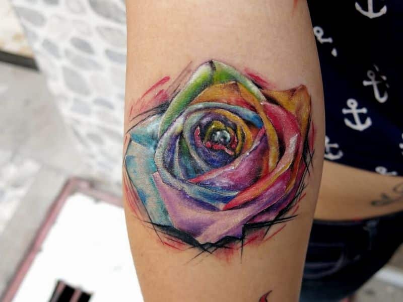 Watercolor Rose Tattoo On Forearm