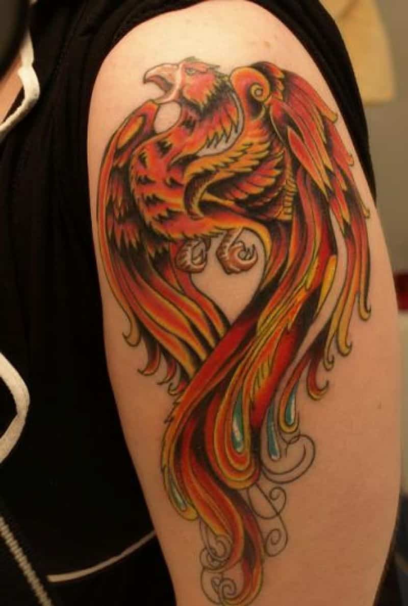 Wonderful Color Phoenix Tattoo On Right