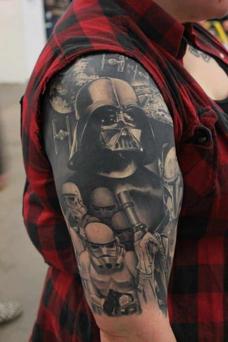 Darth Vader Tattoo On Right Half Sleeve