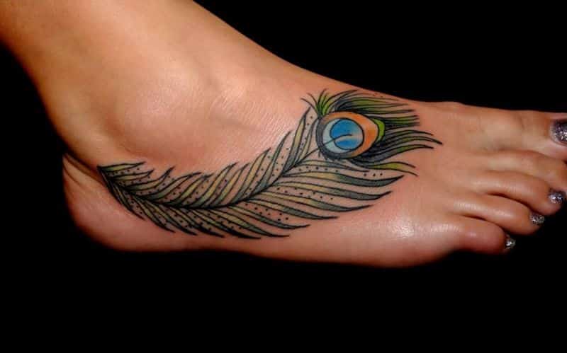 Lovely Ankle Tattoo Peacock Feather