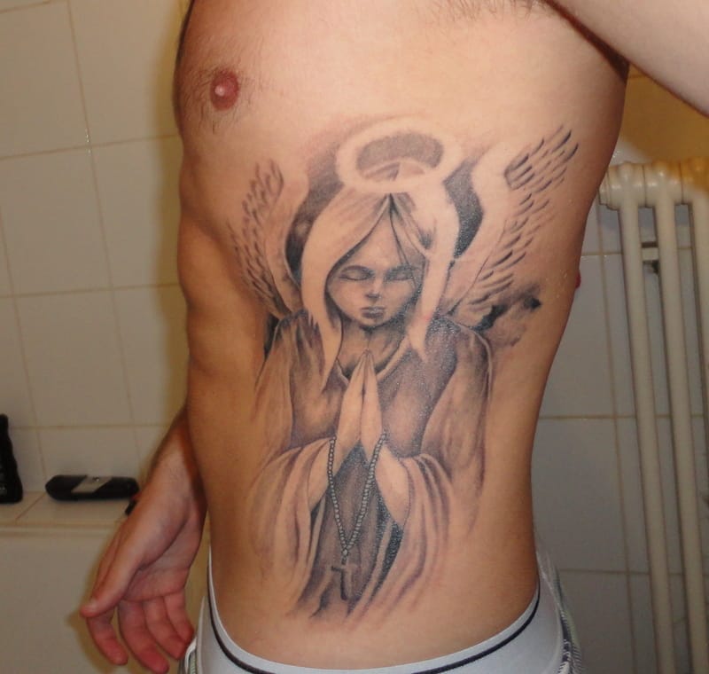 Rib Cage Angel Grey Ink Tattoo For Men