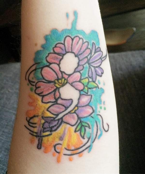 Watercolor Semicolon Flower Tattoo