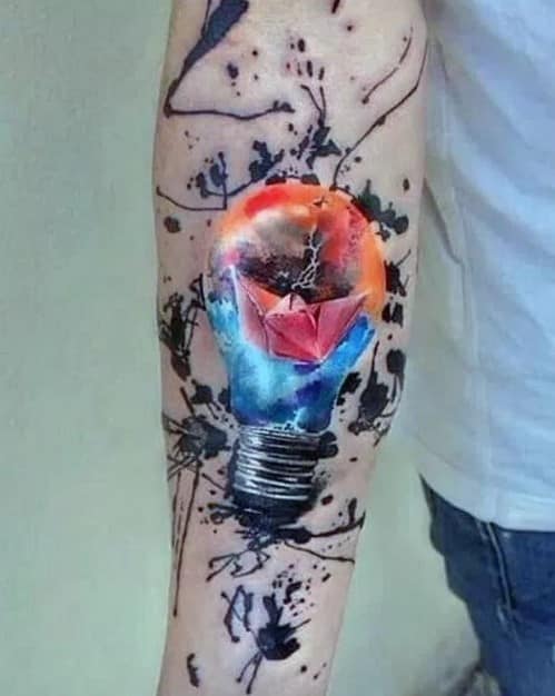 Coloured Lightbulb Forearm Tattoo