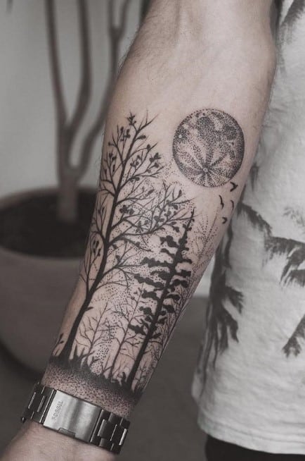 Forest and the Full Moon Tattoo
