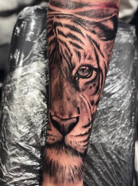 Half Tiger Face Tattoo