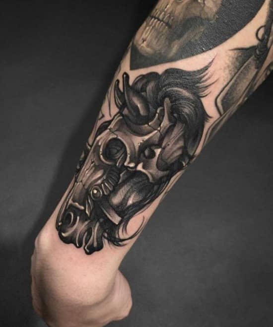 Horse Head Outer Forearm Tattoos For Men