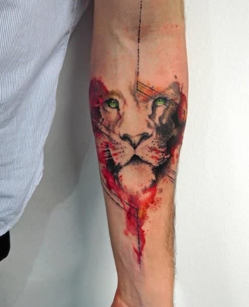 Watercolor Lion Face Tattoo